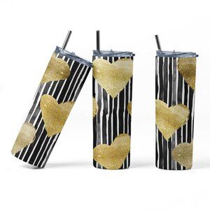 Black & Gold Hearts Design 20 oz. Tumbler